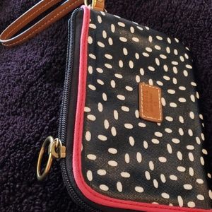 WT Fossil Keyper Zip Clutch Wallet Black w/White